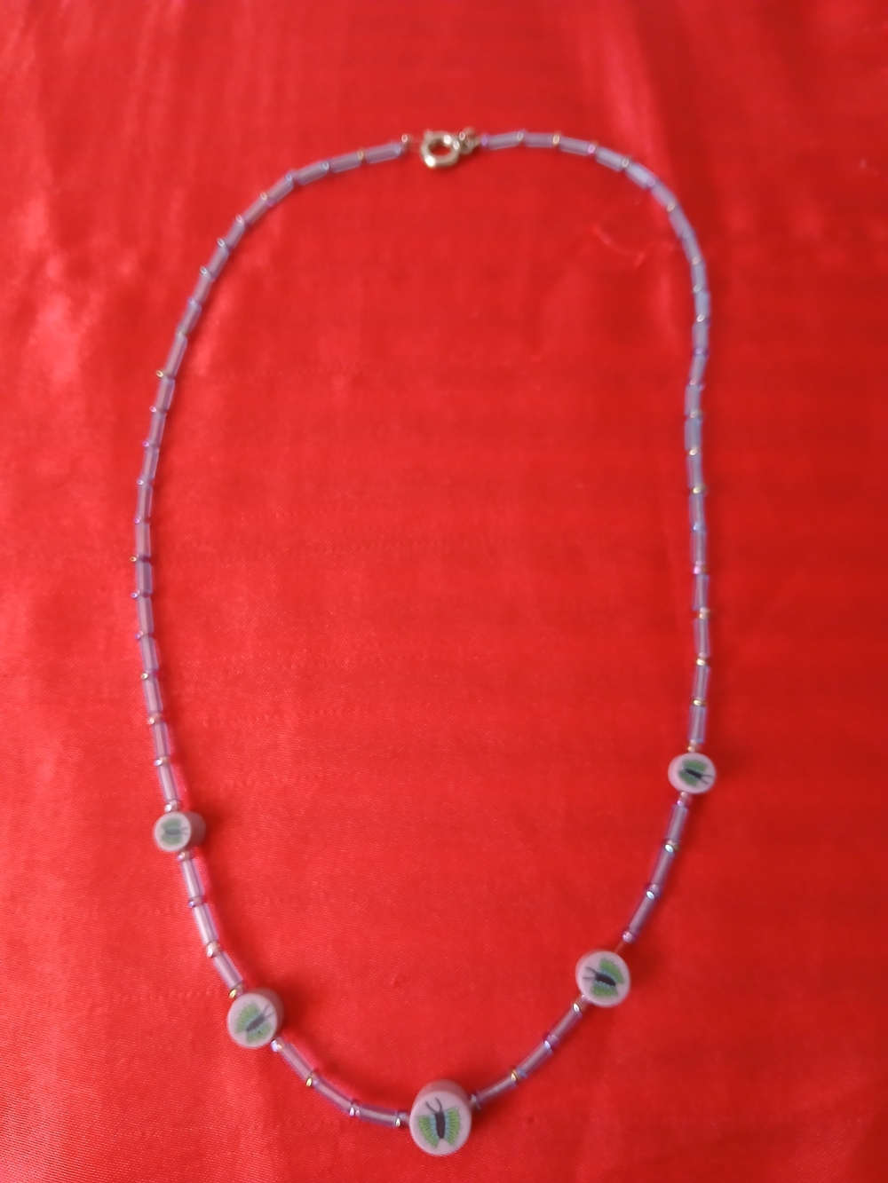 Handcrafted Purple Bead Butterfly Necklace
